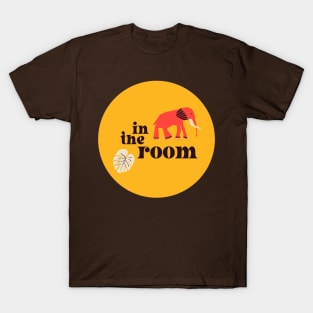 Elephant in the room: Retro font and art in bright red and yellow (with bonus monstera leaf) T-Shirt